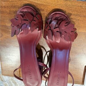 FARM RIO Burgundy Floral Appliqué Lace-Up Sandals